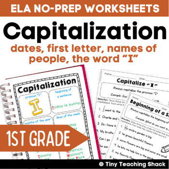 Preview of Capitalization Grammar Worksheets and Poster / Grammar Activities  L.1.2.a