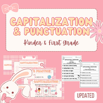 Preview of Capitalization and Punctuation PowerPoint, Worksheet, & Test | Kinder-1st