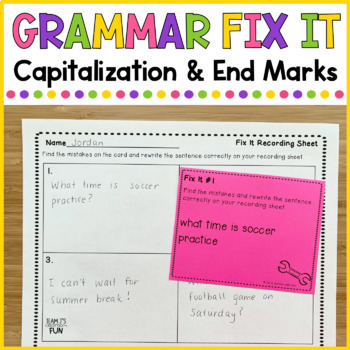 Preview of Capitalization and Punctuation Practice | Capitals and End Marks Task Cards