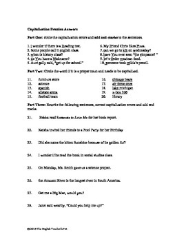 Capitalization and Punctuation Practice Worksheet and Answer Key
