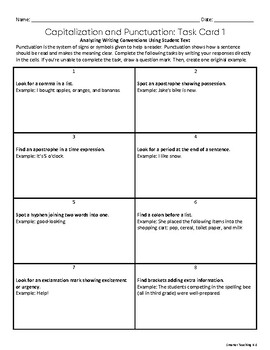 Preview of Capitalization and Punctuation Task Card Freebie Grades 3-6 Print and Teach