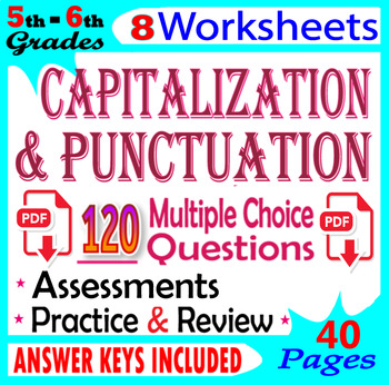 Preview of Capitalization and Punctuation Worksheets. 5th-6th Grade ELA Review & Practice