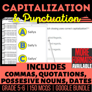 Preview of Capitalization and Punctuation Review Worksheets Slides Forms Digital Resources
