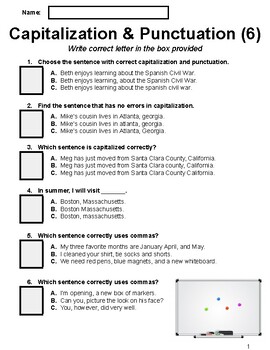 Preview of Capitalization and Punctuation Worksheets Multiple Choice Worksheet 6 Grade 5-6