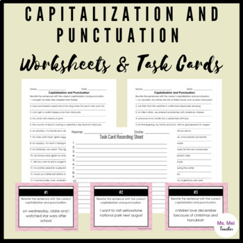 Preview of Capitalization and Punctuation Worksheets and Task Cards