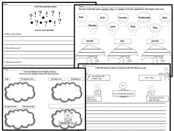 Capitalization and Punctuation: worksheets and word cards for sorting