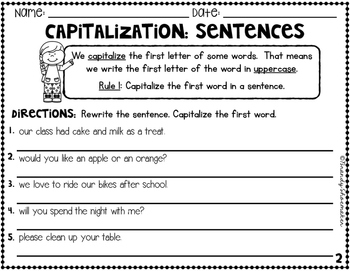 Capitalization for Beginners Practice Sheets by Brandy Shoemaker