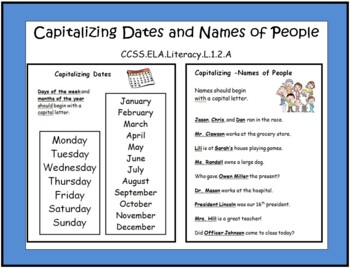 Preview of Capitalizing Dates & Names of People - Grade 1 - CCSS.ELA.Literacy.L.1.2.a