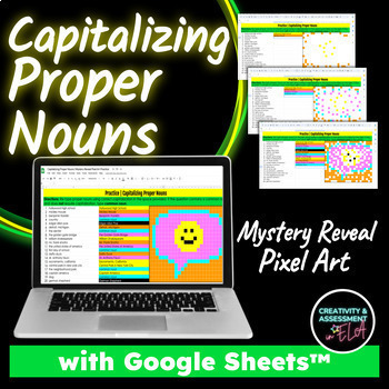 Preview of Capitalizing Proper Nouns Back To School Review Mystery Reveal Pixel Art Puzzle