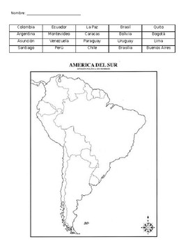 south american countries and capitals blank