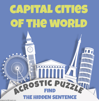 Preview of Capitals of the World Acrostic Puzzle with Hidden Sentence Google + PDF Versions