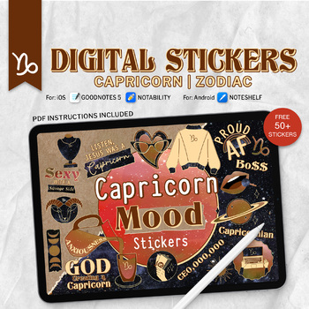 Preview of Capricorn Mood Digital Stickers, 50 PNG Funny Zodiac Signs, Astrology Sticker