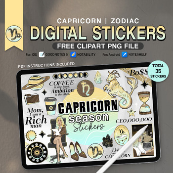 Preview of Capricorn Season Digital Stickers, 35 PNG Funny Zodiac Signs, Astrology Sticker