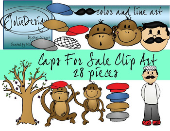 Preview of Caps for Sale Clipart - Color and Line Art 28 pc set