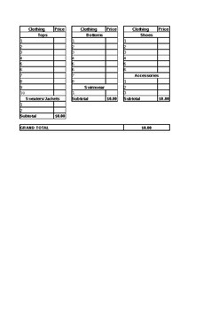 Preview of Capsule Wardrobe Project - Budget Spreadsheet Boys