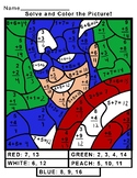 Captain America Math Superhero Color By Number (Addition, 1st, 2nd)