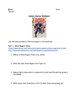 Preview of Captain America WebQuest