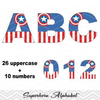 Captain American Alphabet Digital Clip Art, Superhero Number Alphabet ...