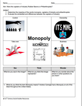 Captains of Industry Activity Worksheet: Robber Barron #39 s or