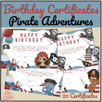 Preview of Birthday Certificate Template Pack in Pirate Adventures Theme for Birthdays