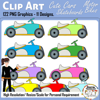 Preview of Car Clipart, Clipart Motorbike, Clipart Skateboard, Cartoon Car, Teacher Clipart