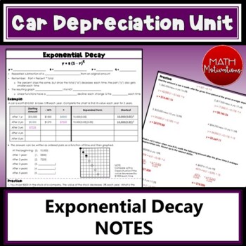 Preview of Car Depreciation: Exponential Decay Notes & Practice