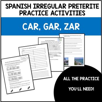 Preview of Car, Gar, Zar Verbs Spanish Irregular Preterite Activities and Worksheets