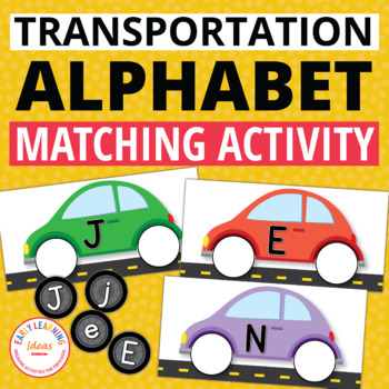 Preview of Transportation Theme Alphabet Activities - Car Letter Matching - ABC Recognition