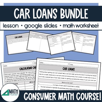 Preview of Consumer Math: Car Loans Lesson and Car Loans Math Worksheet BUNDLE
