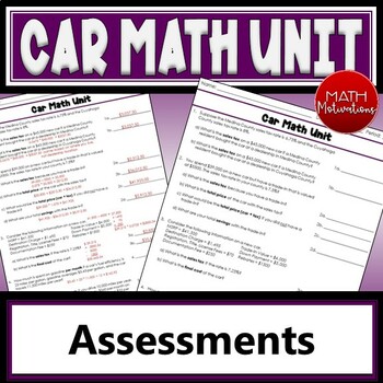 Preview of Car Math Unit Assessments