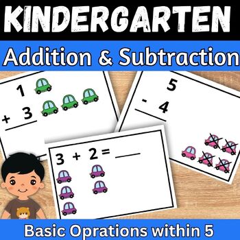 Preview of Car Theme Addition and subtraction fact within 5 Kindergarten Math Game Center