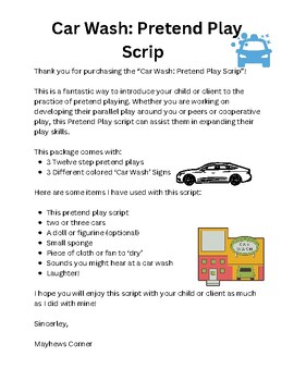 Preview of Car Wash Pretend Play Script - 12 steps
