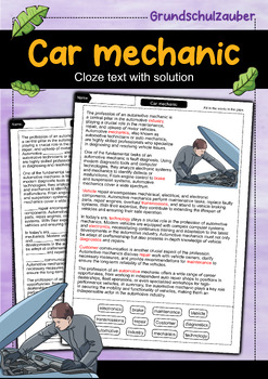 Preview of Car mechanic - Cloze with solution - Professions (English)