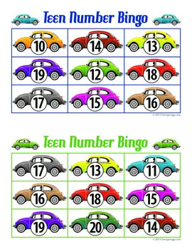 Car teen number bingo by Designogy | TPT