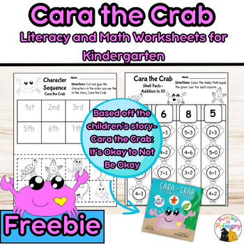 Preview of Cara the Crab NO PREP Literacy and Math Worksheets FREEBIE