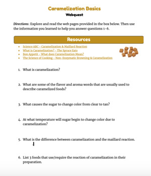 Preview of Caramelization Basics Webquest - Food Science