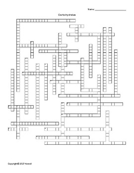 Carbohydrates Vocabulary Crossword for Biological Chemistry TpT