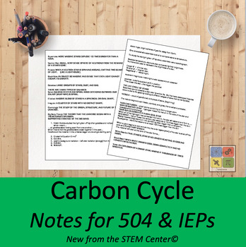 Preview of Carbon Cycle NOTES for 504 & IEP's