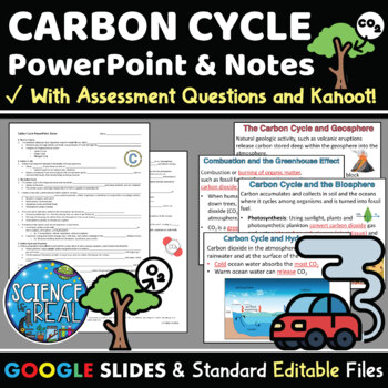 Preview of Carbon Cycle PowerPoint with Student Notes, Questions, and Kahoot
