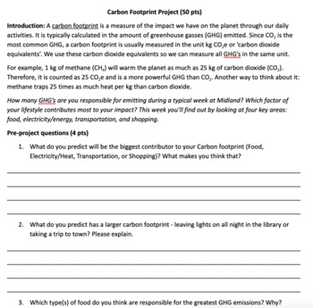 Preview of Carbon Footprint Project: High School Chemistry or Environmental Science!