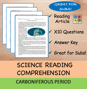 Preview of Carboniferous Period - Reading Passage and x 10 Questions (EDITABLE)