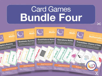 Preview of Algebra,  Probability, Quadrilaterals - Card Game Bundle 4