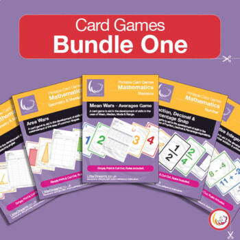 Preview of Fractions, Averages, Area, Angles, Negative Numbers - 5 Card Games Bundle 1