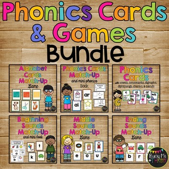 Preview of Phonics Games BUNDLE Card Match Up Letters and Sounds