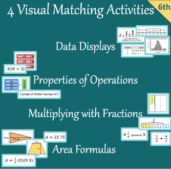 Preview of 6th Grade Card Matching Activities with Multiple Representations with Visuals