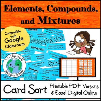 Card Sort Activity - Element, Compounds, and Mixtures by The Skye World ...