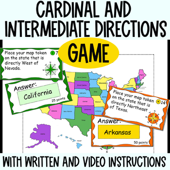 Cardinal & Intermediate Directions game and leveled cards, Social Studies  game