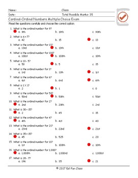 Cardinal-Ordinal Numbers Multiple Choice Exam | TpT