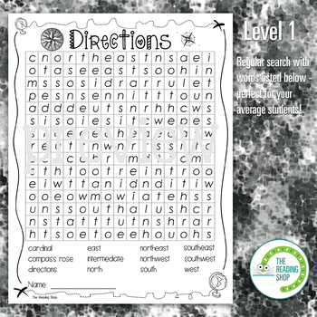 free 1 language worksheets grade for Intermediate  Directions 3  Word & Puzzle Cardinal Search