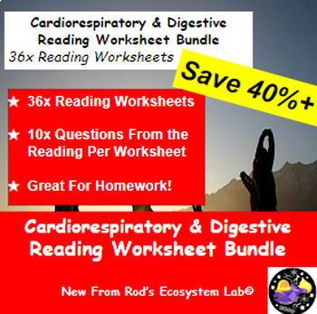 Preview of Cardiorespiratory & Digestive System Chapter Reading Worksheet Bundle *Editable*